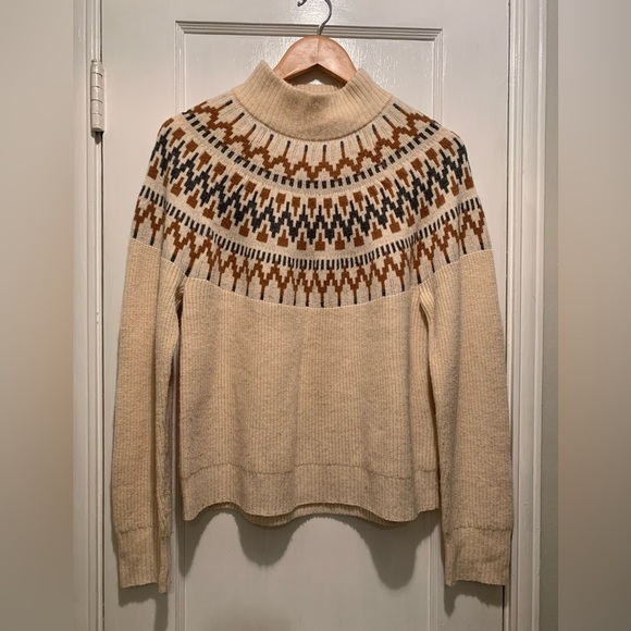 J.Crew Cream Fair Isle Mockneck Pullover Lambs Wool Cozy Sweater - Picture 2 of 10